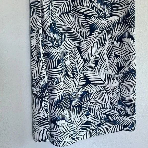 Anne Klein Blue & White Linen Blend Palm Print Dress M - Picture 4 of 9